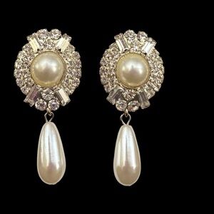 Vintage Rhinestone and Faux Pearl Earrings